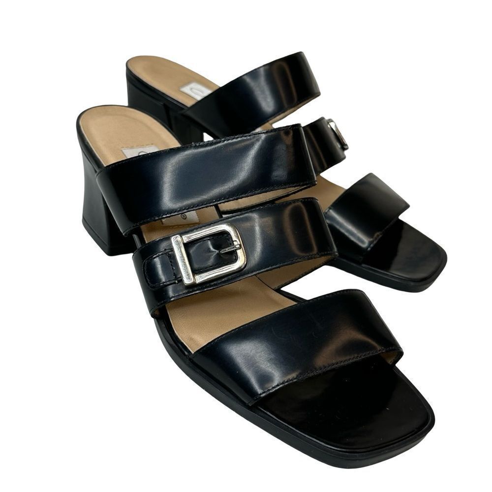 CALICO Black Leather Strappy Buckle Mule Sandals Size 7.5